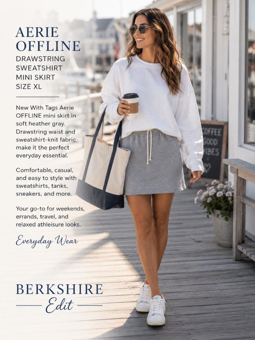NWT Aerie OFFLINE Drawstring Sweatshirt Mini Skirt Gray XL Athleisure